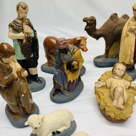 Vintage Christmas Nativity Set Figures Hand Painted Lot Of 18 - Picture 5 of 16